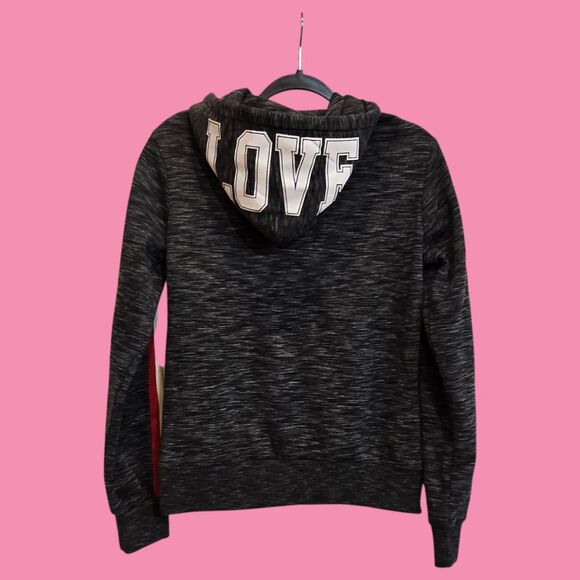 NEW Reflex Hoodie Ultra Soft Small Fleece Pullover "LOVE" Striped Sleeves Pocket - Picture 10 of 11